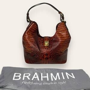Brahmin Rhoda Pecan Croc-Embossed Genuine Leather Hobo Shoulder Bag Women’s